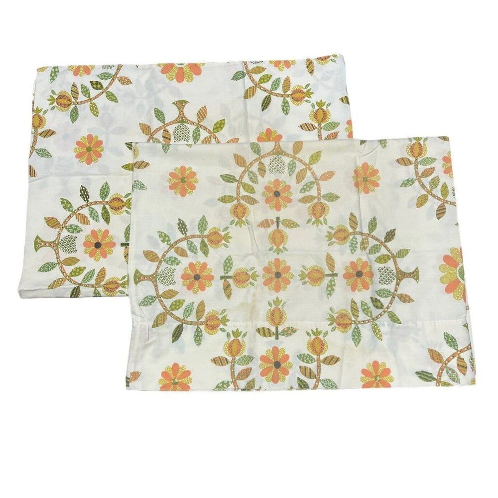 Vintage Fieldcrest Perfection Yellow Green Floral Pair Of Pillowcases Set of 2